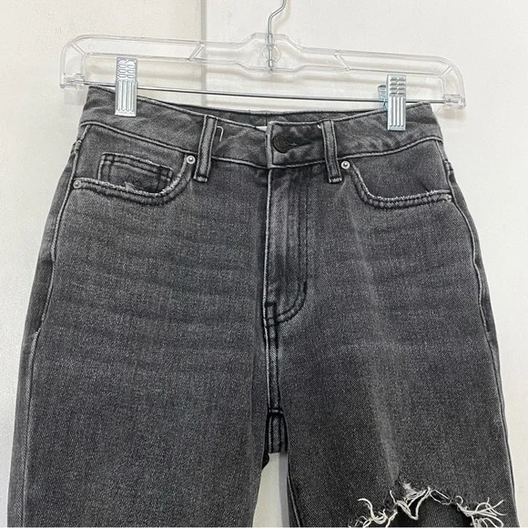 PACSUN heavily distressed mom jeans straight leg medium wash black 22 (not plus) - Picture 2 of 8